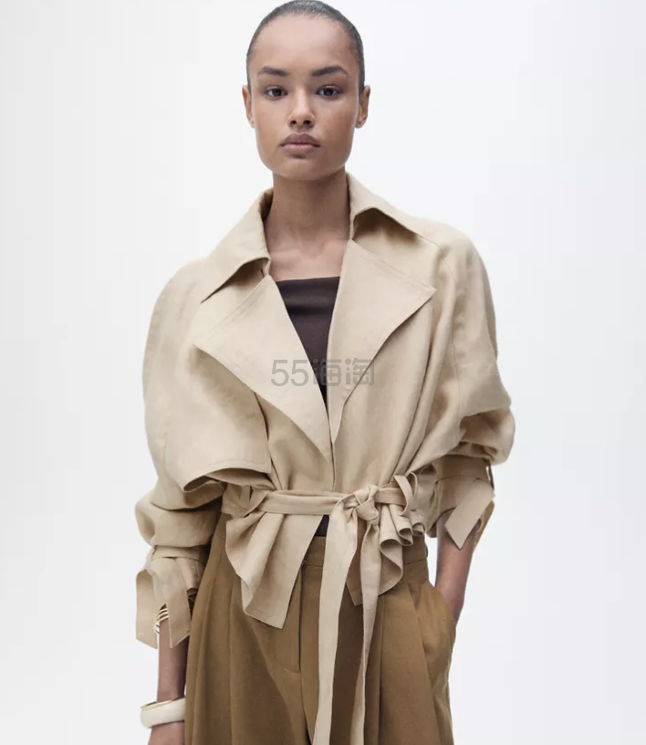 Mango 亚麻腰带风衣