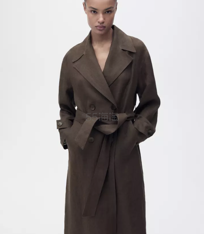 Mango 双排扣亚麻风衣