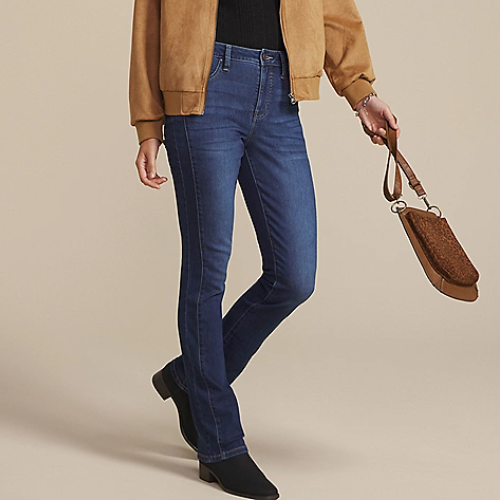 Everflex™ 深色高腰侧缝修身微喇裤