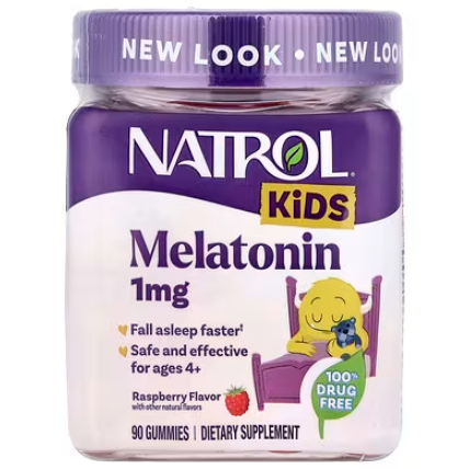 Natrol, 儿童，褪黑荷尔蒙，4 岁及以上，树莓味，1 毫克，90 粒