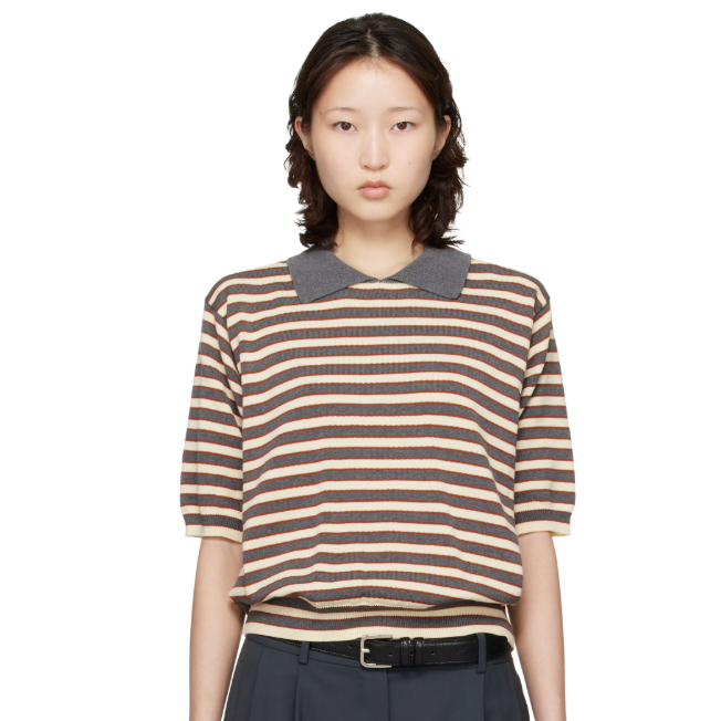 Cordera 灰色 & 灰白色 Organic Cotton Striped Polo 衫
