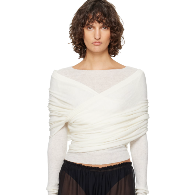 Paloma Wool 米白 Elio 褶皱裹身毛衣