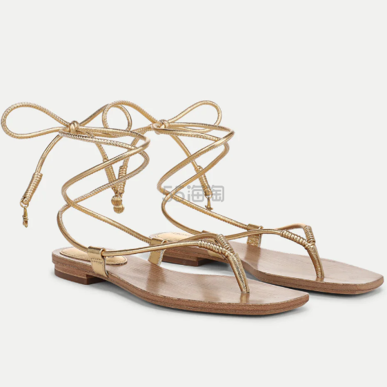 Veronica Beard 金色皮革绑带平底凉鞋