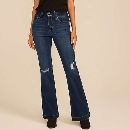 m jeans by maurices™ 深色高腰双扣微喇牛仔裤