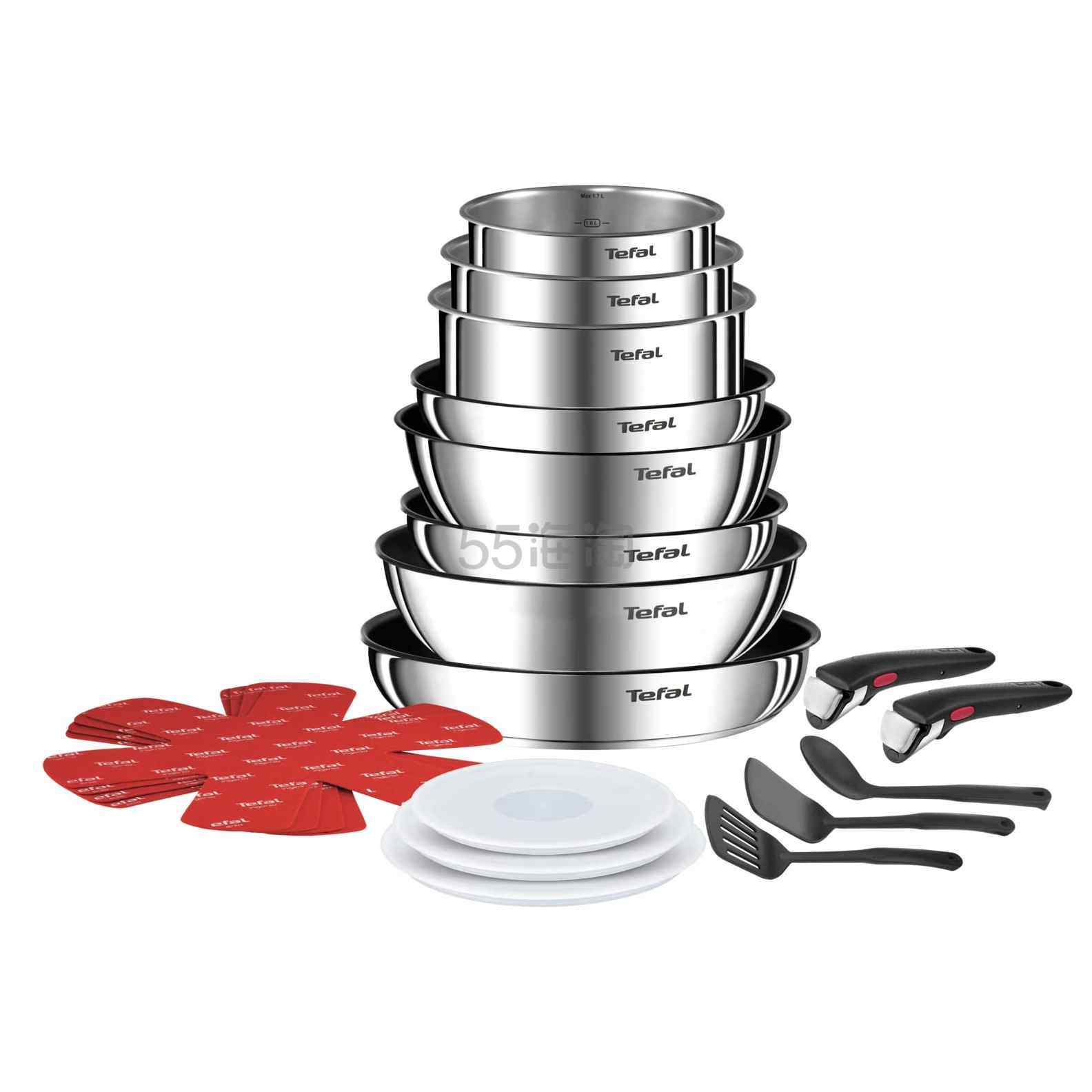 【含税直邮】Tefal 特福 Ingenio Emotion 炊具,20 件套,不锈钢 不粘涂层,电磁炉 L897SK04