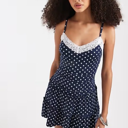 Hollister 小海鸥蕾丝边波点藏蓝色连衣裙