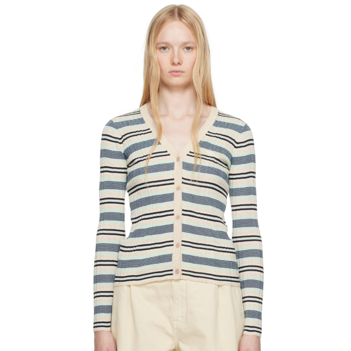 Maison Kitsuné 米色 & 蓝色 Fine Rib Striped 开衫