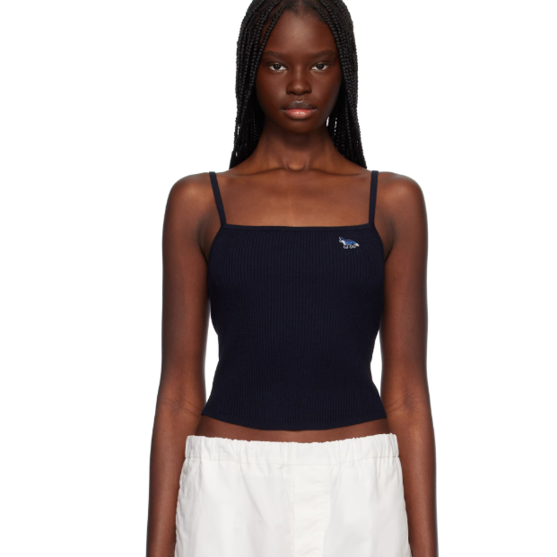 Maison Kitsuné 海军蓝 Baby Fox Patch Fine Rib Cropped 吊带背心