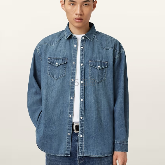 仅一件 S码！Allsaints Fenton 牛仔衬衫 崔雨鑫同款
