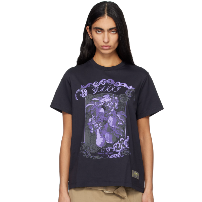 GANNI 黑色 Cotton Damask Relaxed T 恤