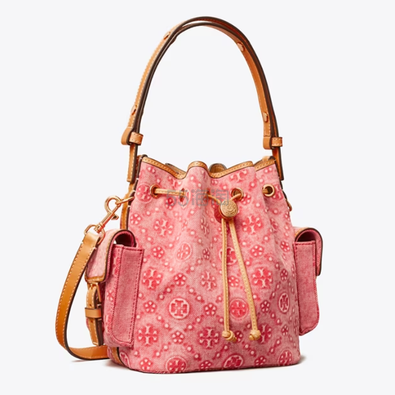 Tory Burch 汤丽柏琦 亮红色 老花牛仔水桶包