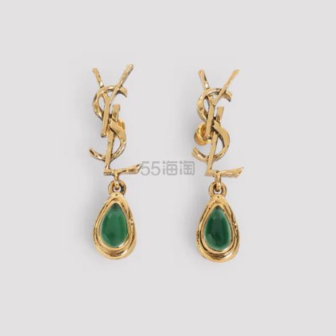 Saint Laurent 圣罗兰复古金绿水滴 Logo 耳环