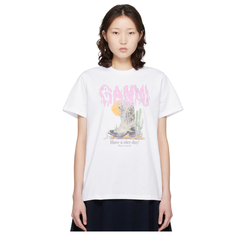 GANNI 白色 Western Boot Print T 恤