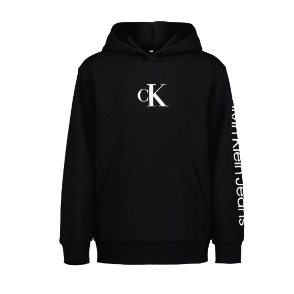 满享额外6折！Calvin Klein 大童款黑色连帽卫衣
