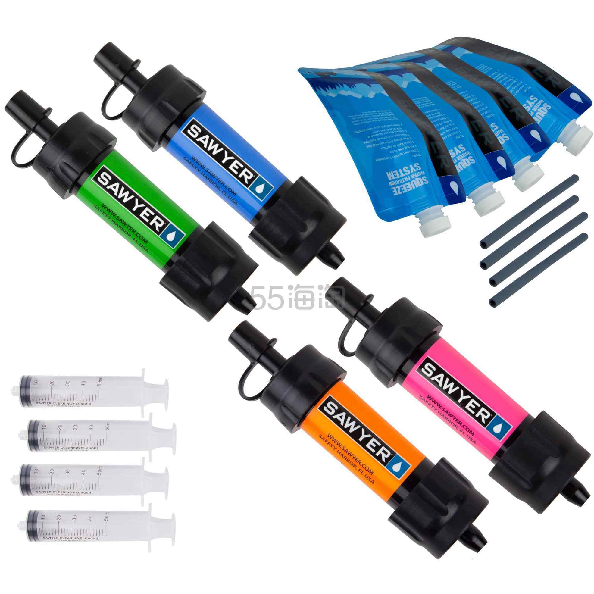 【含税直邮】Sawyer Products 户外过滤水壶 包含4个MINI过滤器,4个16盎司袋子,4个吸管,4个清洁器