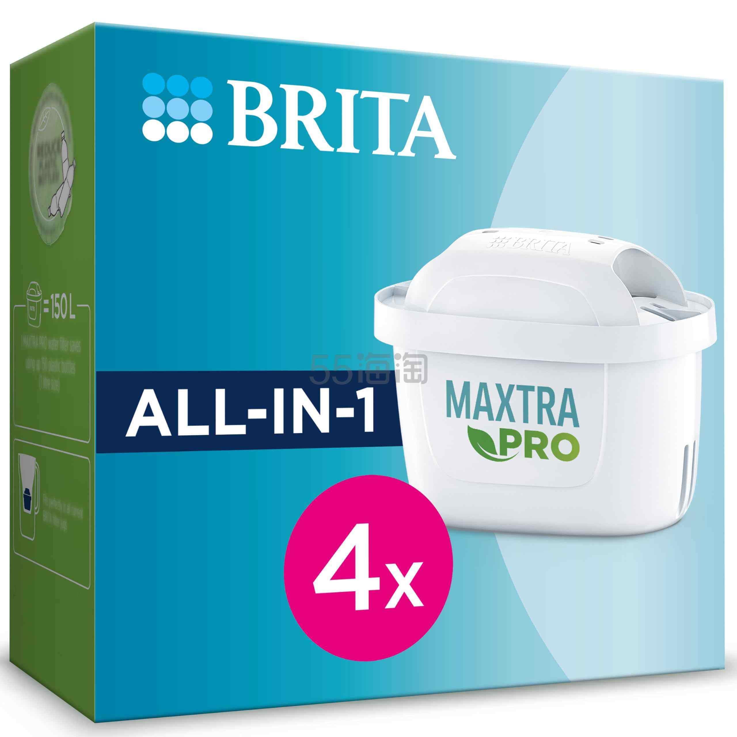 【含税直邮】BRITA Maxtra Pro 一体式滤水器滤芯 - 4 件装 | 原装 BRITA 替换滤芯