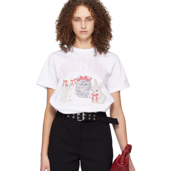中站含税！GANNI 白色 Animals Print T 恤