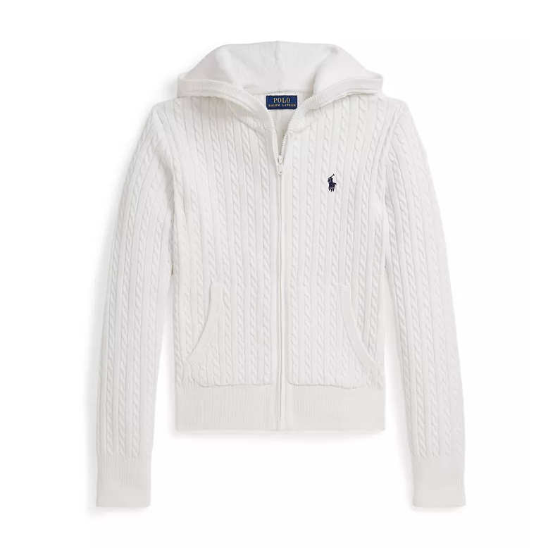 码全！Polo Ralph Lauren 拉夫劳伦大童款连帽绞花拉链外套