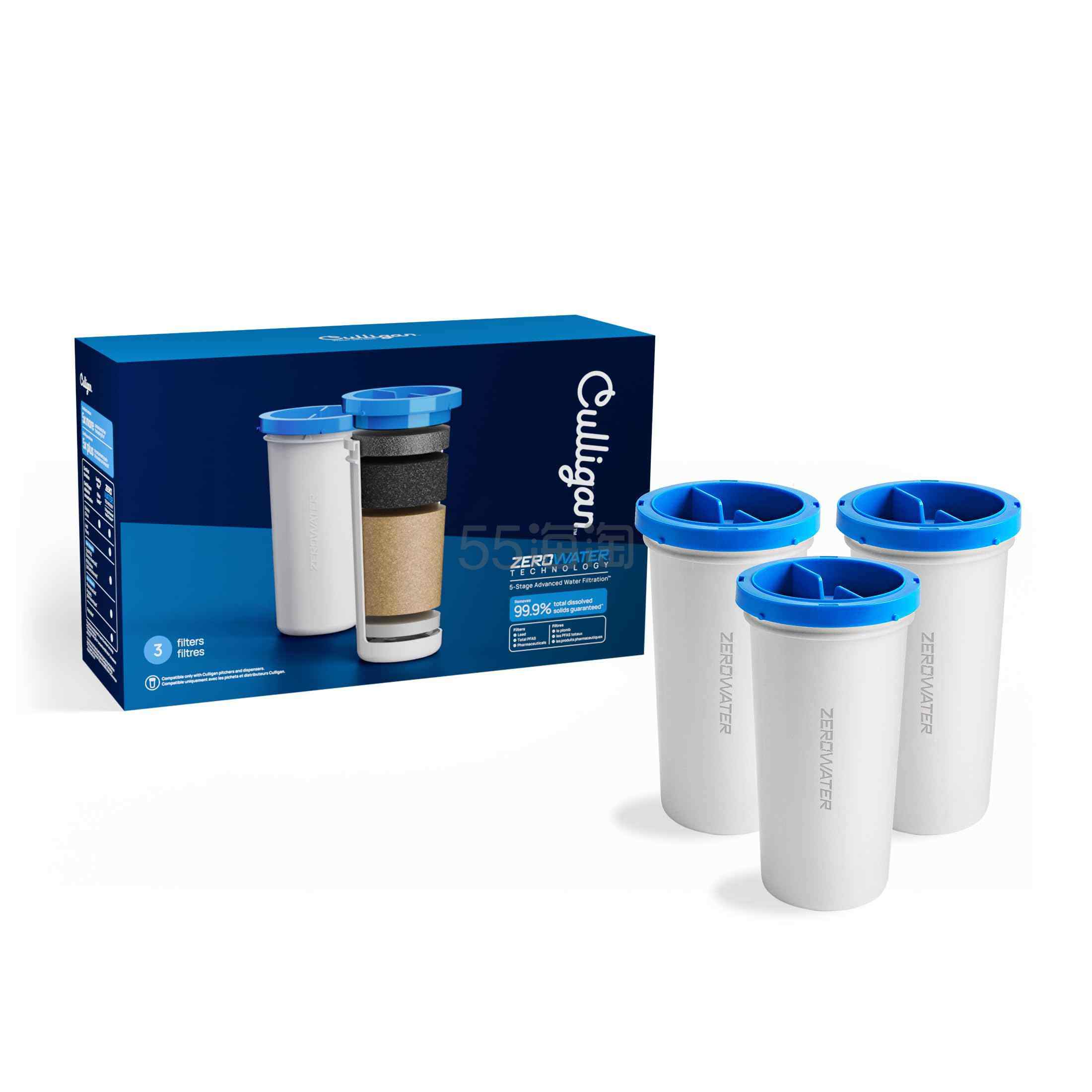 【含税直邮】Culligan 采用 ZeroWater 技术替换滤芯 3 件装,5 级高级滤水器