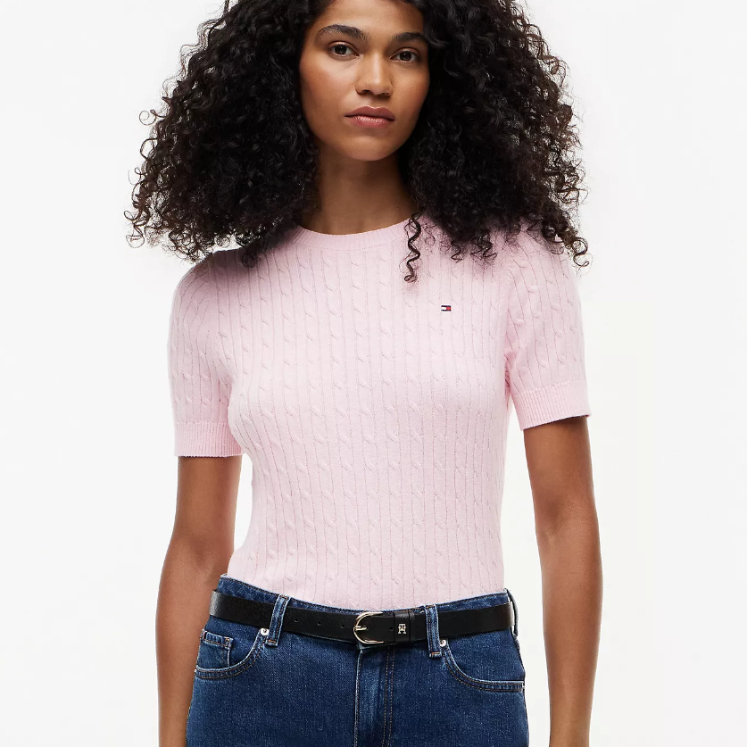 TOMMY HILFIGER 短袖绞花针织衫