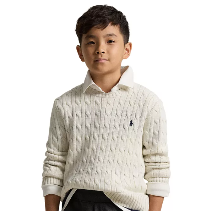 热卖！POLO RALPH LAUREN 拉夫劳伦大童款针织绞花圆领毛衣 3色