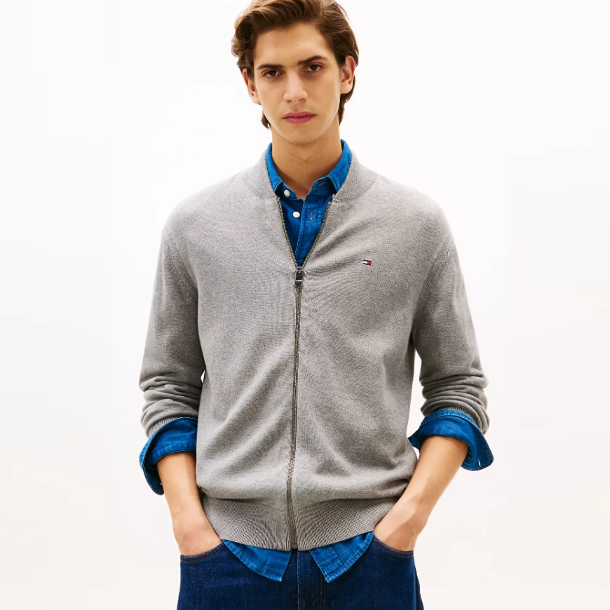 TOMMY HILFIGER 棒球领棉质拉链开衫