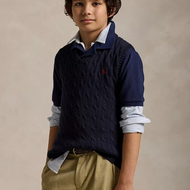 码全！Polo Ralph Lauren 拉夫劳伦大童款藏蓝色针织马甲