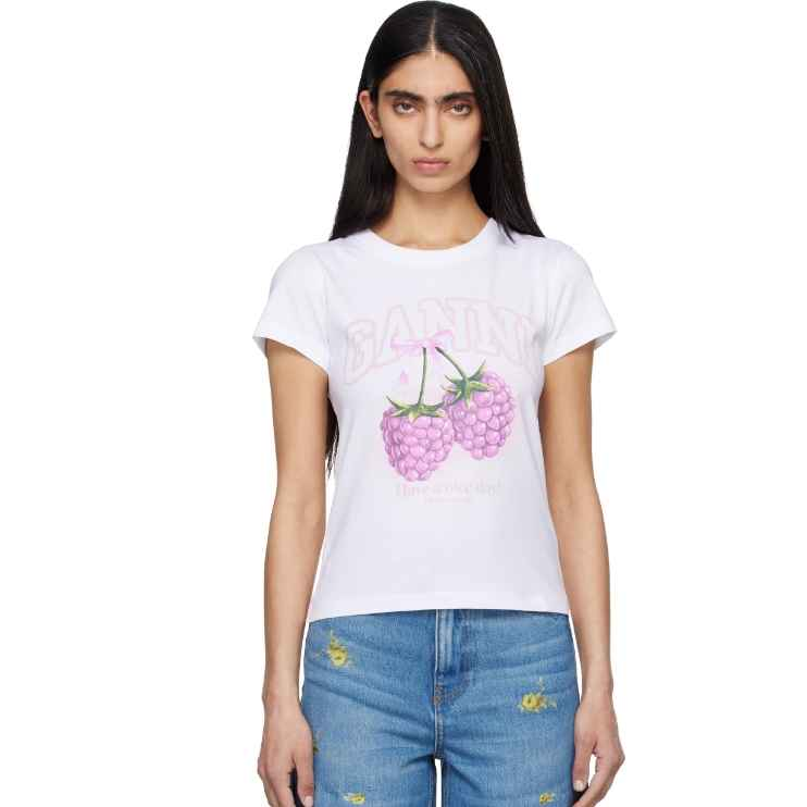 GANNI 白色 Baby Fit Raspberries T 恤