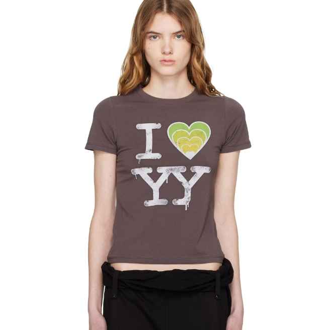 OPEN YY SSENSE 独家发售棕色 I LOVE YY Baby T 恤