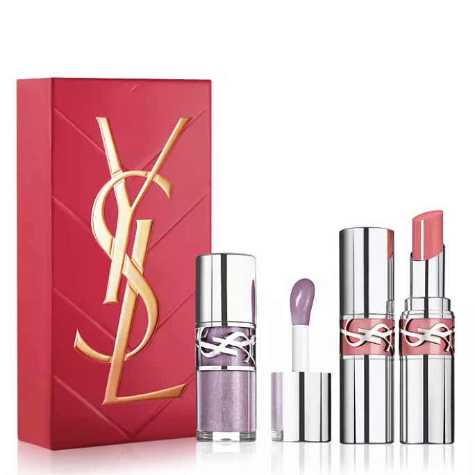 YSL 圣罗兰唇油+粉银管唇膏套装