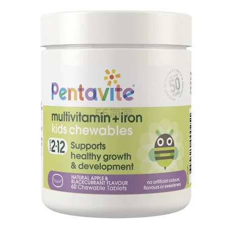 Pentavite Multivitamin + Iron 自然唯他儿童复合维生素补铁咀嚼片（多多片）60 片/瓶