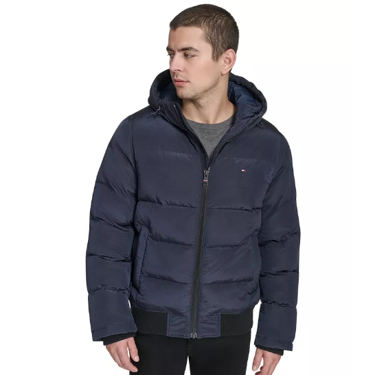 Tommy Hilfiger Ribstop 徽标连帽羽绒服