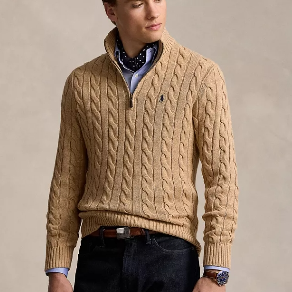 Polo Ralph Lauren 拉夫劳伦针织绞花半拉链毛衣
