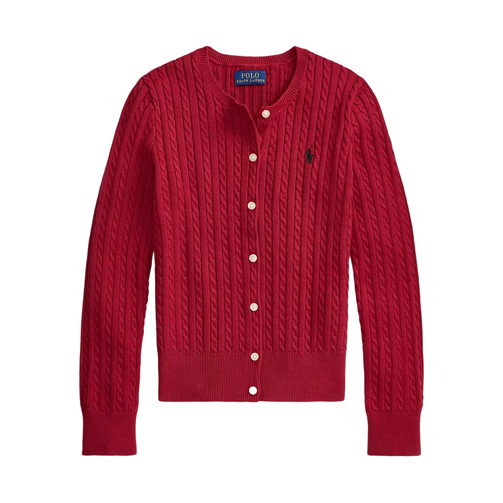 L码有货！Polo Ralph Lauren 拉夫劳伦大童款红色针织绞花开衫