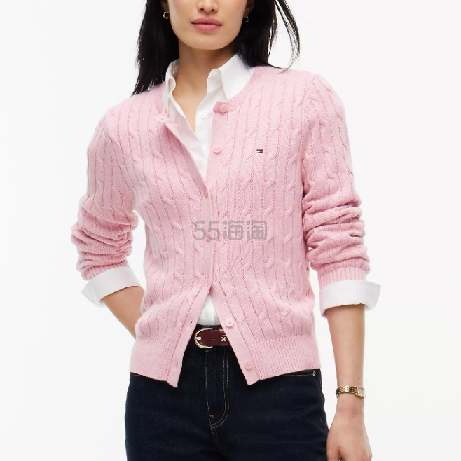 TOMMY HILFIGER 粉色针织绞花开衫