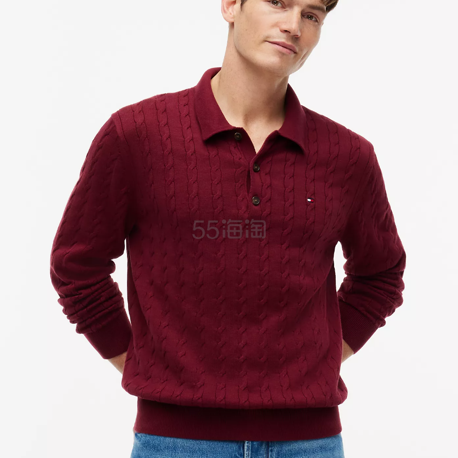 TOMMY HILFIGER 针织绞花长袖Polo毛衫