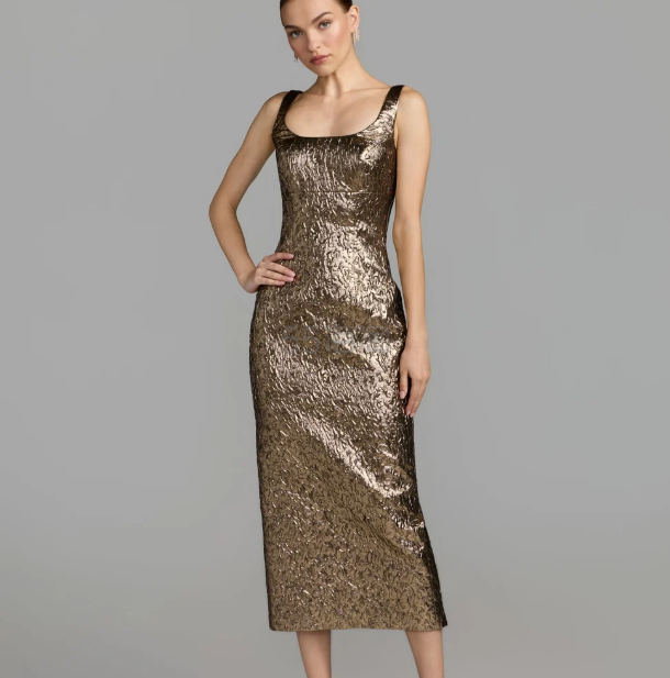 Mac Duggal 金色中长连衣裙