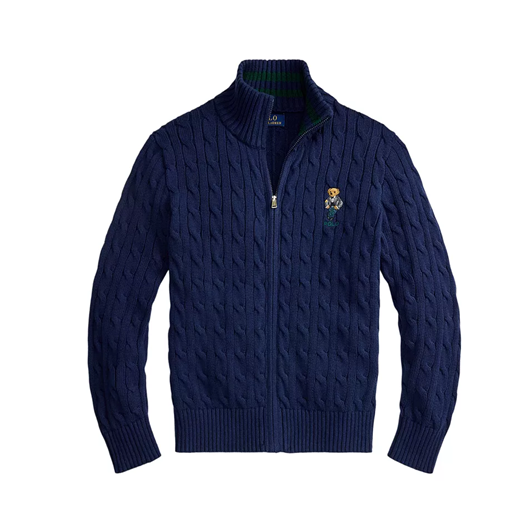 上新！Polo Ralph Lauren 拉夫劳伦大童款小熊印花针织绞花拉链外套