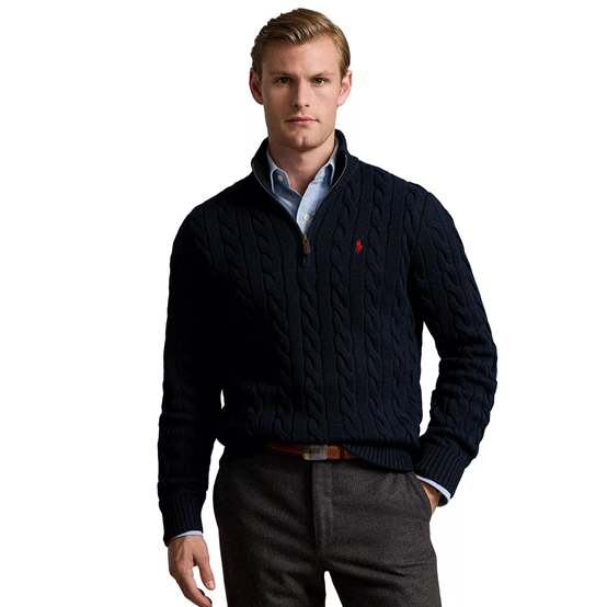 多色可选！Polo Ralph Lauren 拉夫劳伦半拉链针织绞花套头毛衫