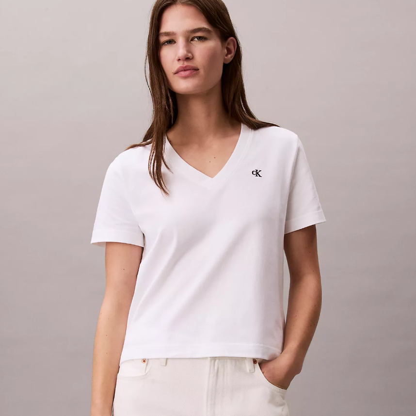 码全！Calvin Klein 字母徽标V领T恤