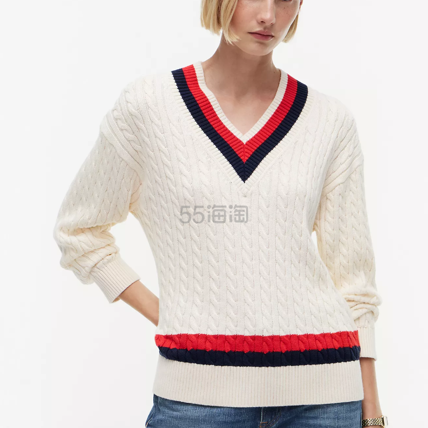 Jisoo同款！TOMMY HILFIGER 宽松版型麻花针织板球毛衣