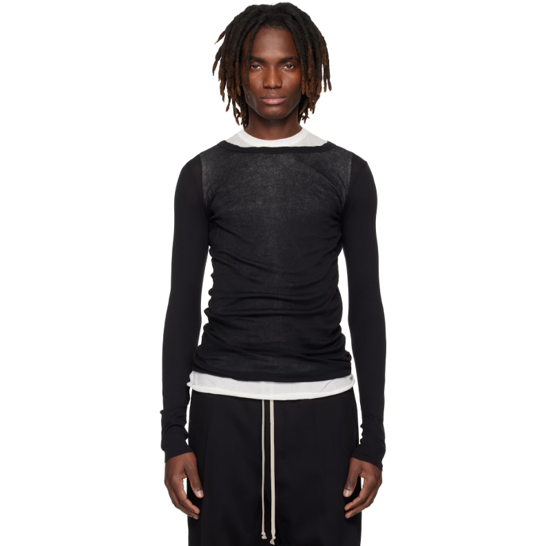 RICK OWENS 黑色 Temple Rib 长袖 T 恤