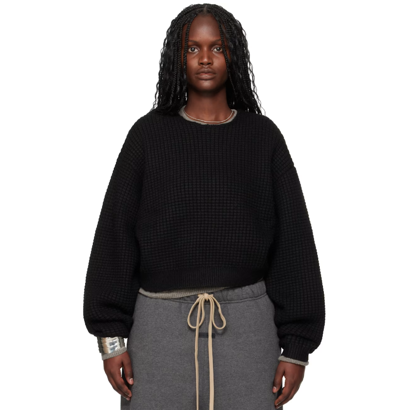 FEAR OF GOD ESSENTIALS 黑色 Holiday 系列 Heavy Waffle 90s Crewneck 针织衫