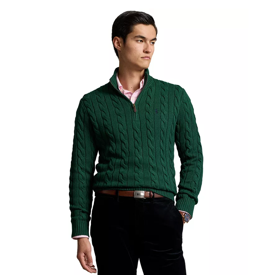 码全！Polo Ralph Lauren 拉夫劳伦针织绞花拉链套头毛衣